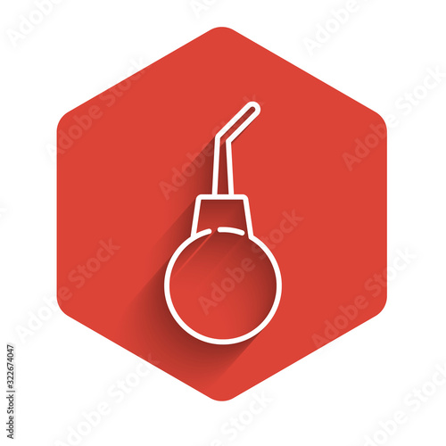 White line Enema pear icon isolated with long shadow. Medical rubber pump. Red hexagon button. Vector Illustration