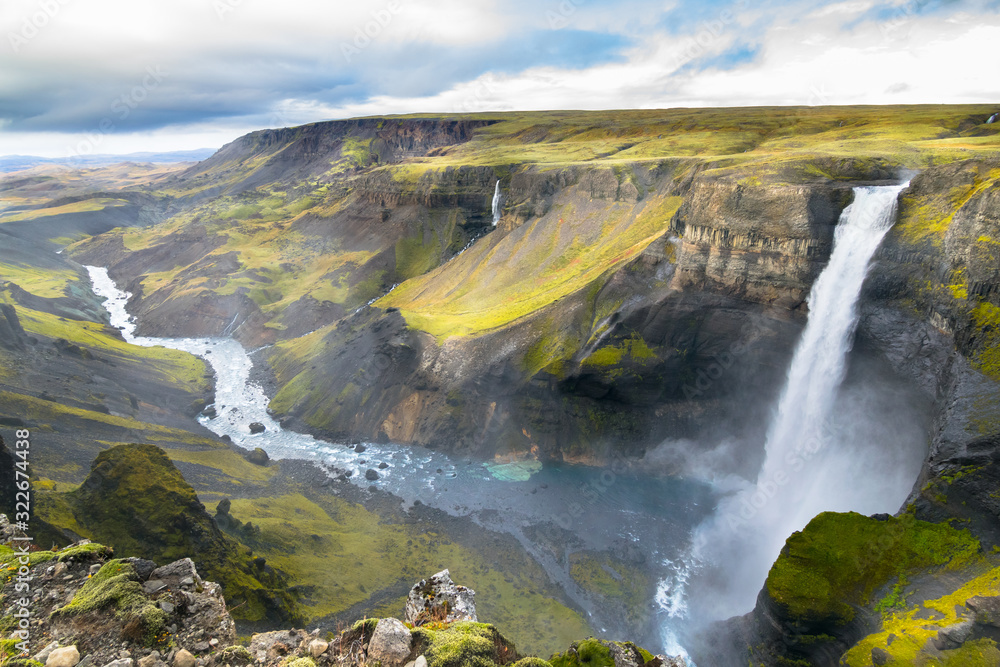 Beautiful landscape of Haifoss waterfall - Iceland