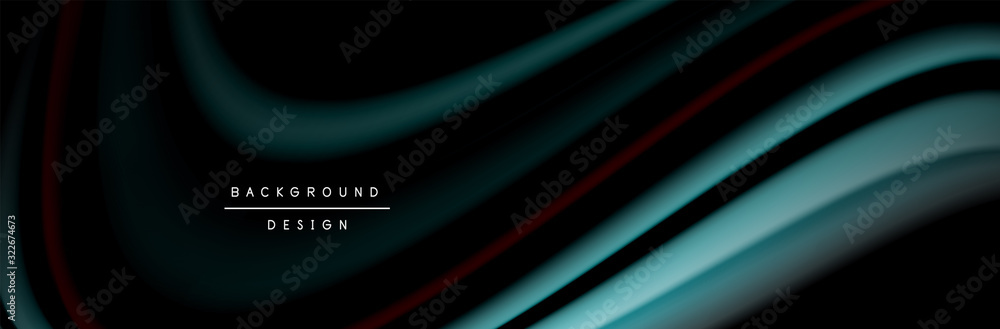 Сolorful flow poster. Wave liquid lines and shapes in black color background. Vector Illustration Сolorful flow poster. Wave liquid lines and shapes in black color background. Vector Illustration