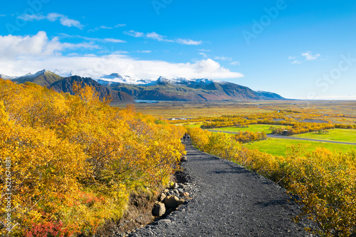 Beautiful view of Hvannadalshnukur mountain and Skaftafellsjokull glacier in Skaftafell National Park - Iceland