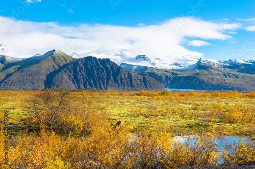 Beautiful view of Hvannadalshnukur mountain and Skaftafellsjokull glacier in Skaftafell National Park - Iceland