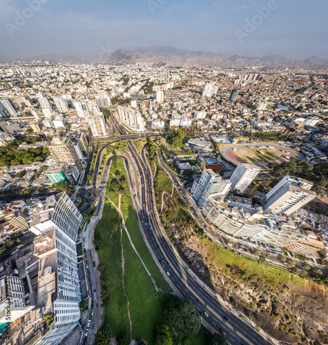 LIMA, PERU: Aerial view of Miraflores town in Lima, peru. © christian vinces