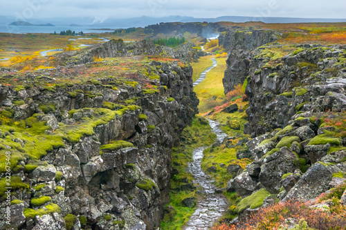 The Eurasian and North American tectonic plates -                Thingvellir National Park - Iceland photo