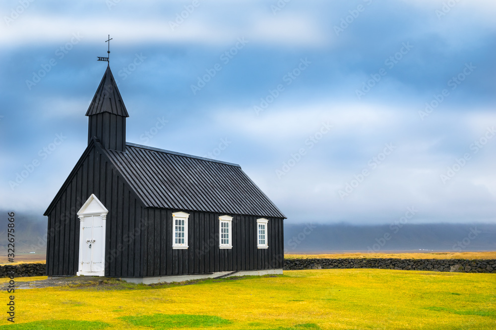 Beautiful view of Budakirkja the black Church - Budir, Iceland