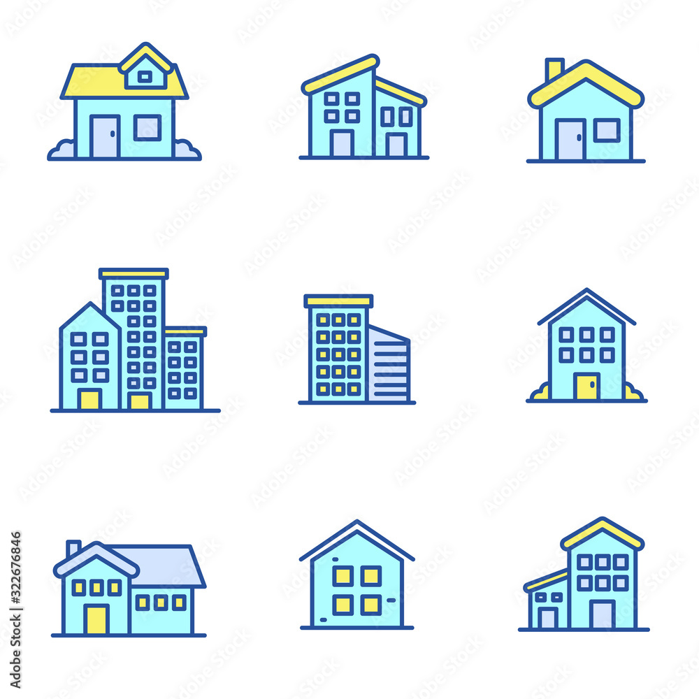 Set of house icon in linear color style isolated on white background 
