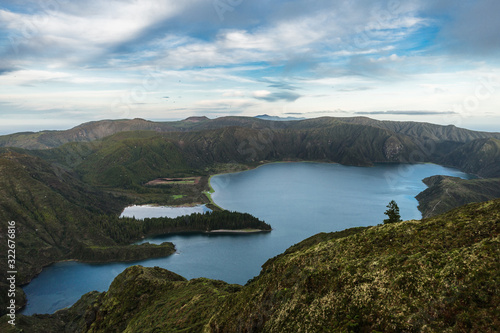 "Lagoa do Fogo" lagoon surrounded by green forest located on Sao Miguel, Azores, Portugal.