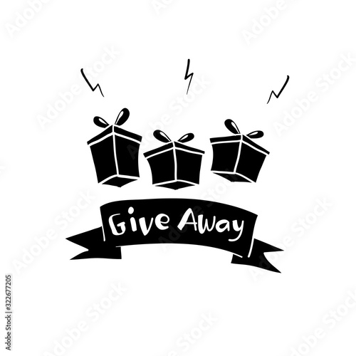 hand drawn Giveaway for promo in social network, advertizing of giving present, like or repost isolated icon vector. Business account, gift box, winner. Social media post, surprise package doodle