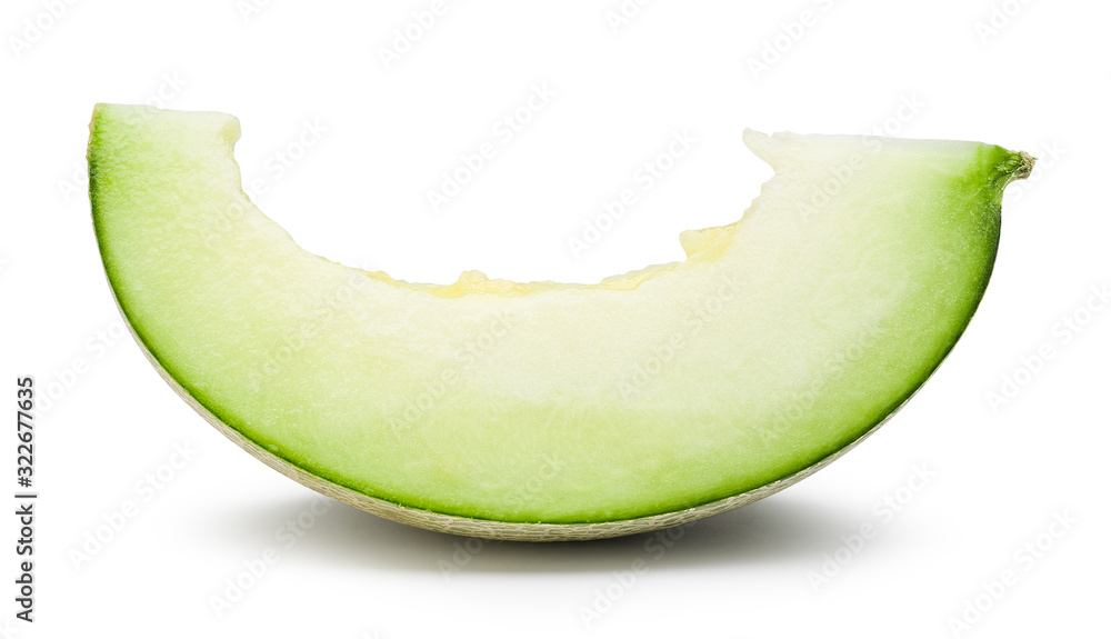 Ripe green melon slice isolated on white with clipping path. Ripe green melon slice isolated on white with clipping path.