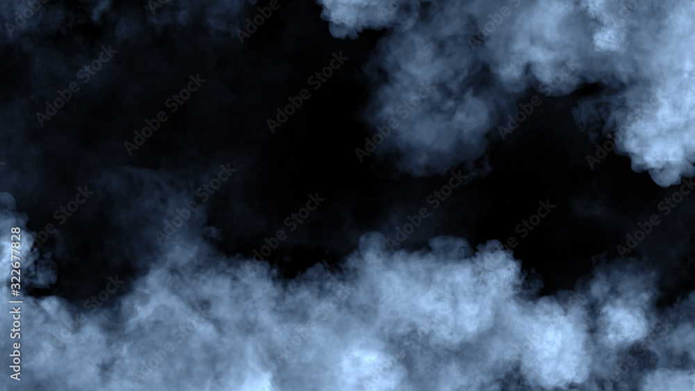 Abstract blue smoke steam moves on a black background . The concept of aromatherapy. Stock illustration,