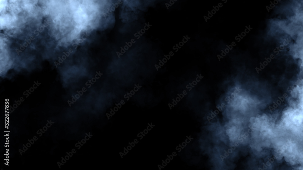 Abstract blue smoke steam moves on a black background . The concept of aromatherapy. Stock illustration,
