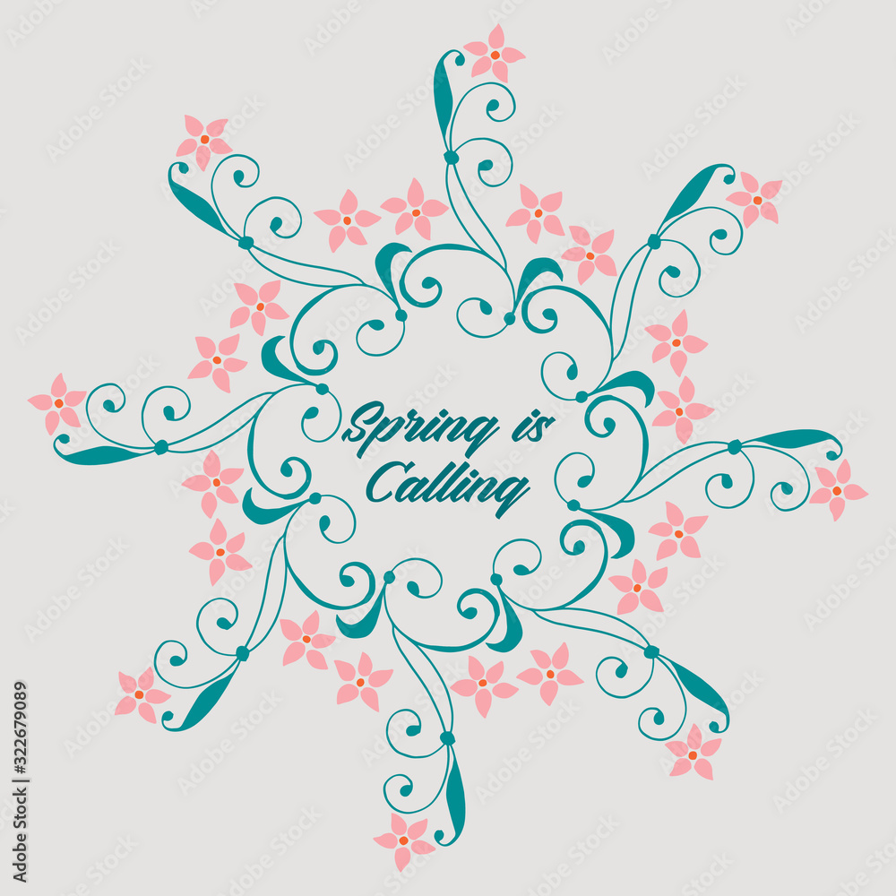 Greeting card of spring calling, with seamless leaf and flower frame decoration. Vector