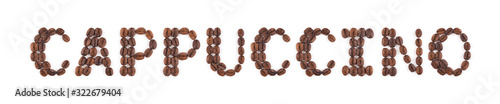High resolution roasted coffee beans in letters