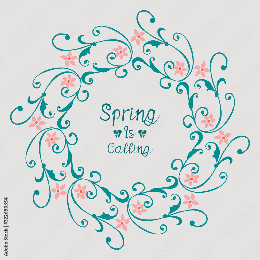 Decoration of spring calling invitation card, with cute leaf and floral frame. Vector