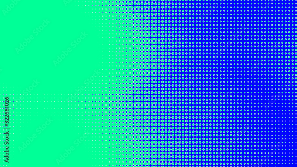 Dots halftone green blue color pattern gradient texture with technology digital background. Dots pop art comics with summer background.