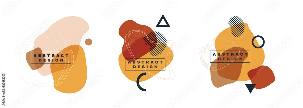 Vector. Abstract set of modern graphic elements. Dynamic colored forms and lines. Gradient avant garde banners with flowing liquid shapes. Template for design of a logo, flyer, poster or presentation.