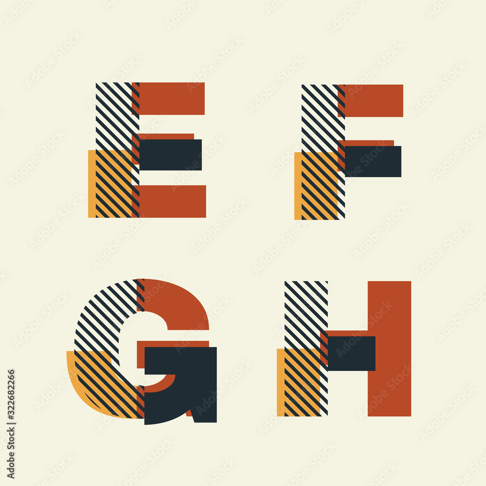 Vector Constructivism Abstract Alphabet Set - letters E, F, G, H with geometric composition. For wedding invitations, decoration, flyers, banners, magazines, posters. Unique conceptual Avant garde. Vector Constructivism Abstract Alphabet Set - letters E, F, G, H with geometric composition. For wedding invitations, decoration, flyers, banners, magazines, posters. Unique conceptual Avant garde.