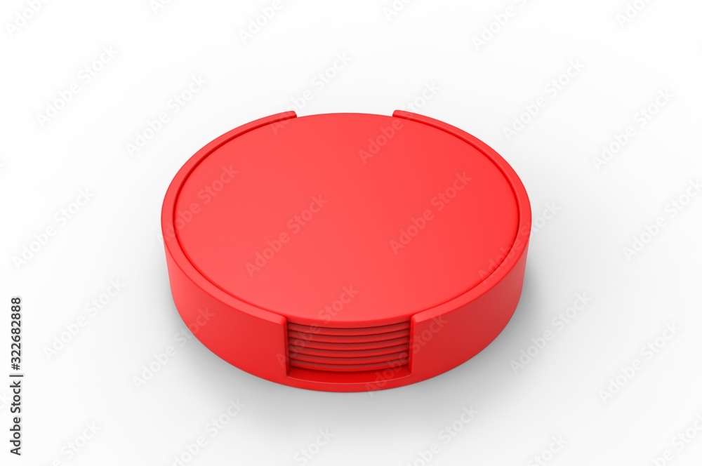 Blank promotional coaster with holder for branding, 3d render illustration. Blank promotional coaster with holder for branding, 3d render illustration.
