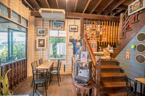 Nan Cafe'-Nan:10 August 2019, the atmosphere inside the cafe and drinks menu is available for tourists in the area of Sumon Thewarat Road, Nai Wiang Subdistrict, Mueang Nan District,Thailand photo