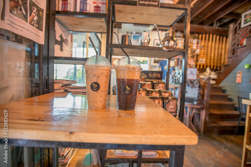 Nan Cafe'-Nan:10 August 2019, the atmosphere inside the cafe and drinks menu is available for tourists in the area of Sumon Thewarat Road, Nai Wiang Subdistrict, Mueang Nan District,Thailand photo