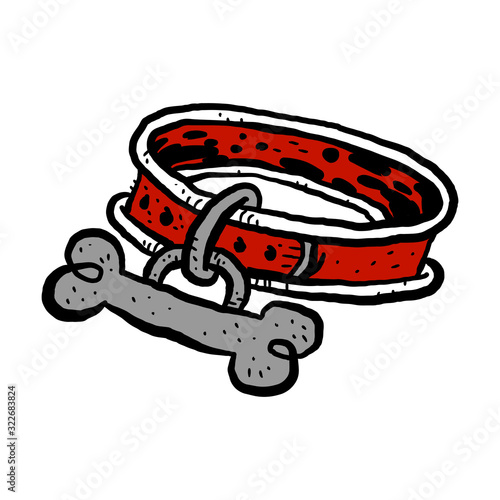 Dog collar with bone shaped ID tag -- fun cartoon illustration style