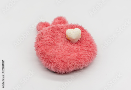 Cute Mini heart bath bomb on red fluffy carpet