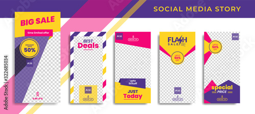 Banners Bundle Kit Set of Social Media Instagram Story. Geometric Stories Sale Banner Background ,Poster, Flyer, Coupon, Layout Composision Gift Card, Smartphone Templates Story editable eps 10 vector photo