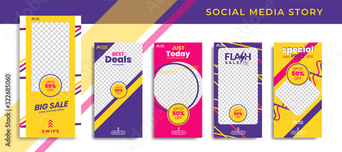 Banners Bundle Kit Set of Social Media Instagram Story. Geometric Stories Sale Banner Background ,Poster, Flyer, Coupon, Layout Composision Gift Card, Smartphone Templates Story editable eps 10 vector photo