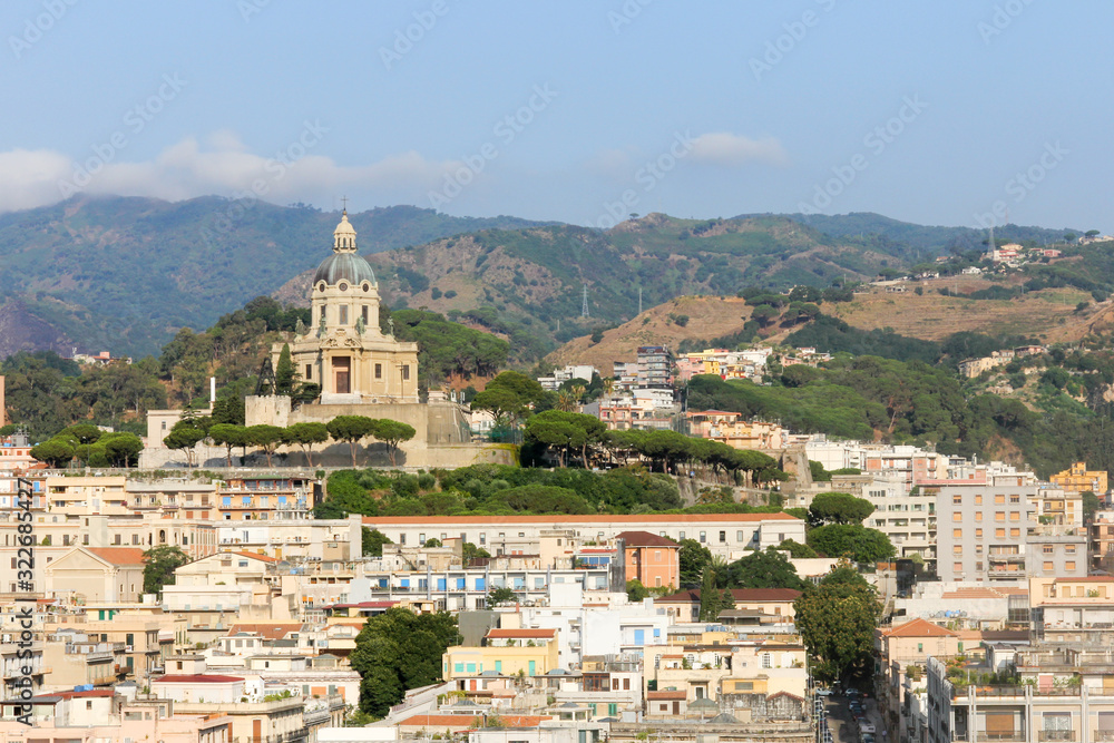 The  Sacrario di Cristo Re perched on a hill in Messina, Sicily, Italy