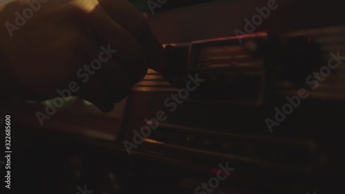 Close-up of vintage car radio in retro automobile in Russia. Vintage car interior of old automobile