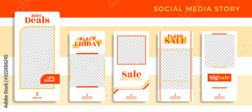 Banners Bundle Kit Set of Social Media Instagram Story. Geometric Stories Sale Banner Background ,Poster, Flyer, Coupon, Layout Composision Orange Yellow, Collection Templates editable eps 10 vector