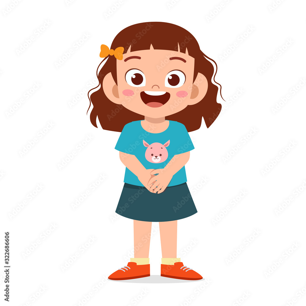happy cute little kid girl with respect gesture