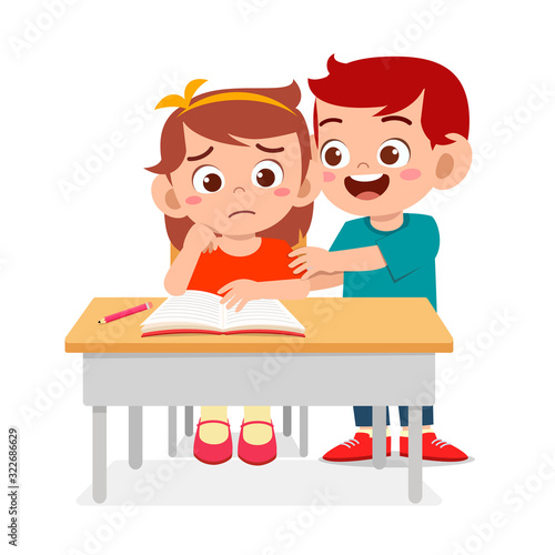 happy cute little kids boy and girl study together
