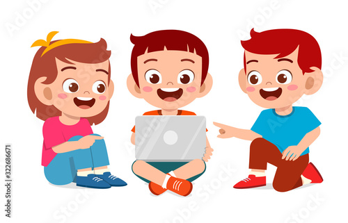 happy cute little kids boy and girl study together