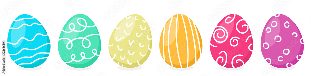 Fotografie Colorful painted easter eggs in a row isolated vector flat design