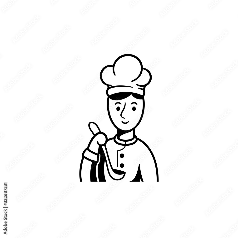 young chef cook silhouette retro style vector illustration