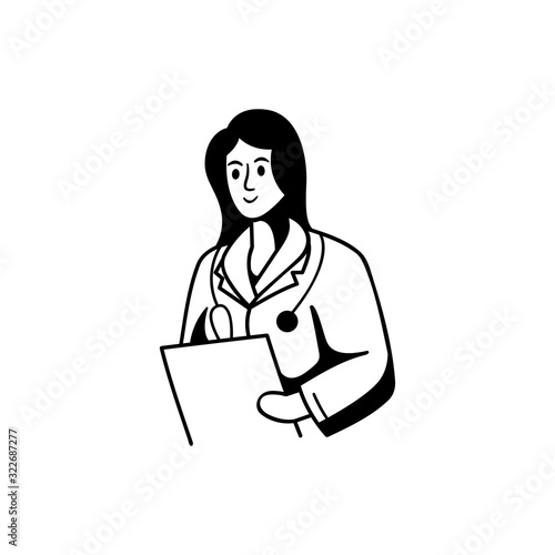 female doctor with stethoscope hold document silhouette retro style vector illustration