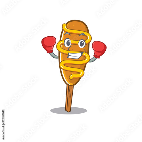 mascot character style of Sporty Boxing corn dog