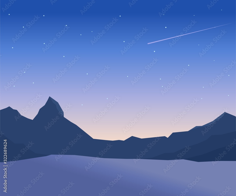 snow mountain and orange sky background - vector illustration