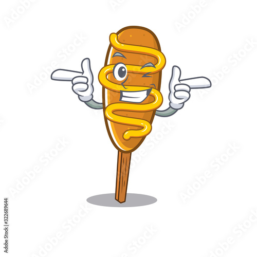 Cute mascot cartoon design of corn dog with Wink eye