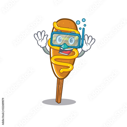 cartoon character of corn dog wearing Diving glasses