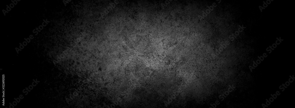 Old wall texture cement dark black gray panorama background abstract grey color design are light with white gradient background.