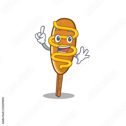 mascot cartoon concept corn dog in One Finger gesture