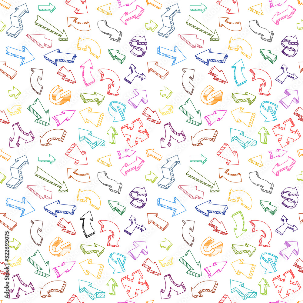 Arrow set sketch multicolored seamless pattern . Arrows set collection kit. Hand draw line color background. Vector outline contour. Arrow set sketch multicolored seamless pattern . Arrows set collection kit. Hand draw line color background. Vector outline contour.