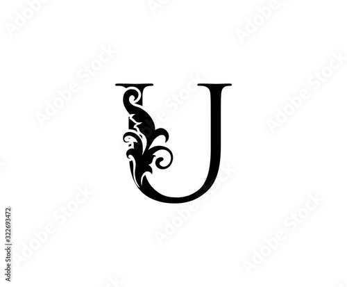 Luxury U Letter Logo. Black Floral U With Classy Leaves Shape design perfect for Boutique, Jewelry, Beauty Salon, Cosmetics, Spa, Hotel and Restaurant Logo. 