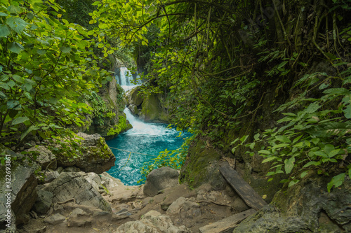 Wild river stream rocks flowing. Forest river rocks view in Tamasopo san luis potosi mexico