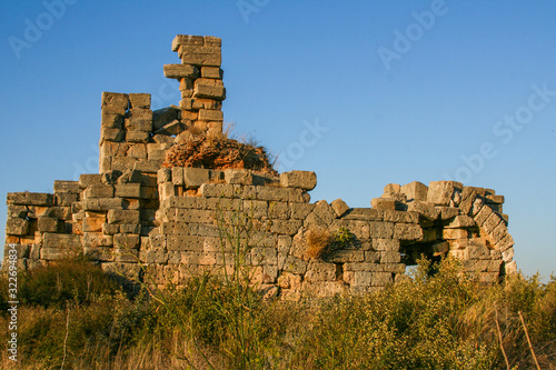 columns and ruins of an ancient Roman temple on the mountain in Turkey