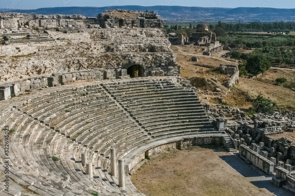 columns and ruins of an ancient Roman temple on the mountain in Turkey