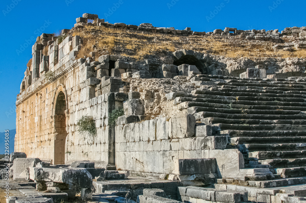 columns and ruins of an ancient Roman temple on the mountain in Turkey