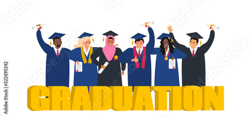 group of graduates international students   vector illustration