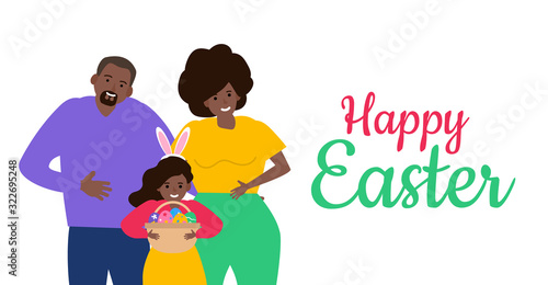 happy easter african american family  basket with decorative eggs vector illustration